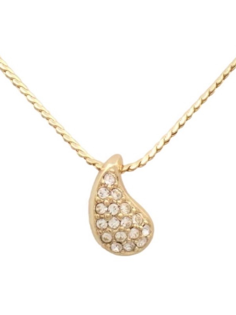Christian Dior Gold Teardrop Rhinestone Pendant Necklace - Women Jewelry